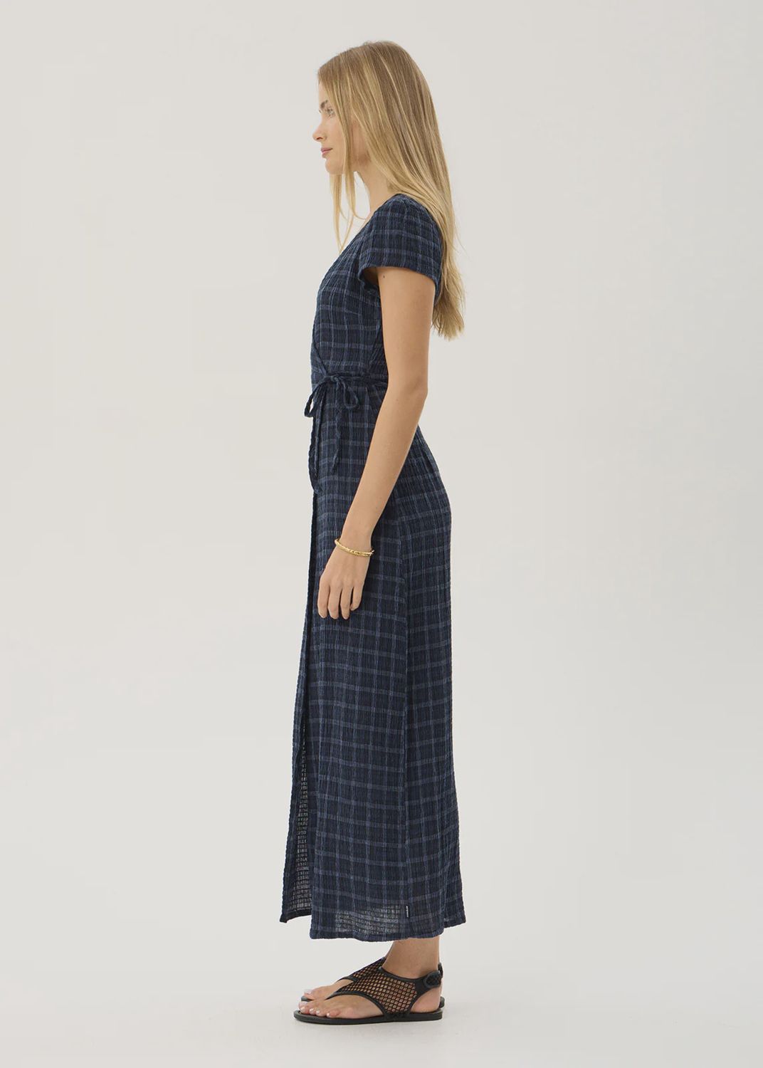 Felicity Seersucker Maxi Dress- Thea Midnight Check, Size: XS