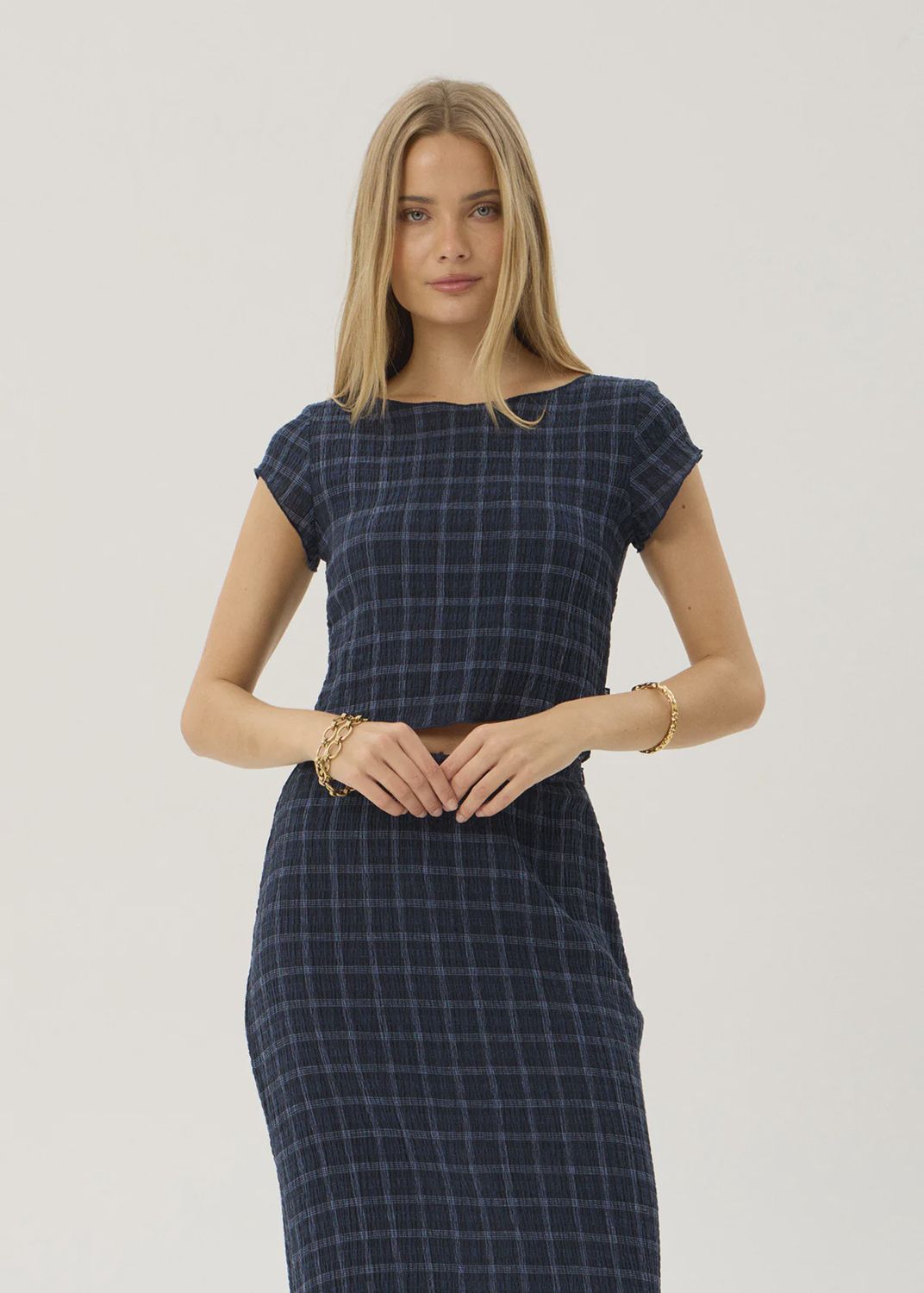Darcy Seersucker Top Seersucker Top- Thea Midnight Check, Size: XS