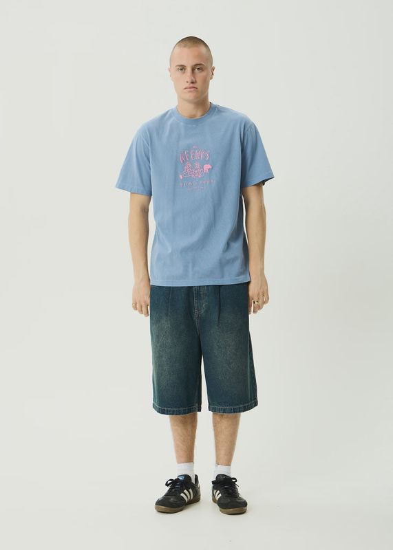 Camp Fire Boxy Tee-Washed Slate Blue