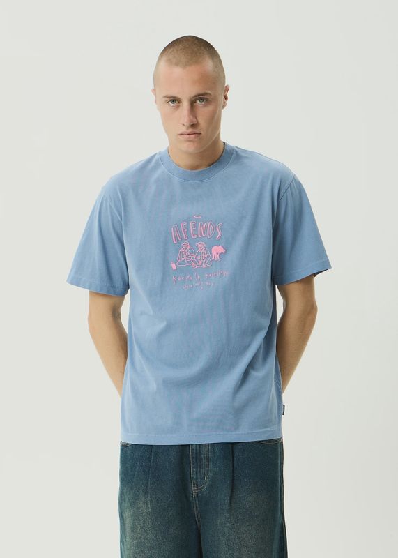 Camp Fire Boxy Tee-Washed Slate Blue