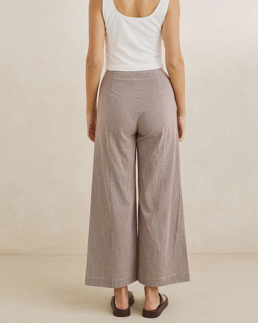 London Check Wide Leg Pants- Chocolate, Size: XS