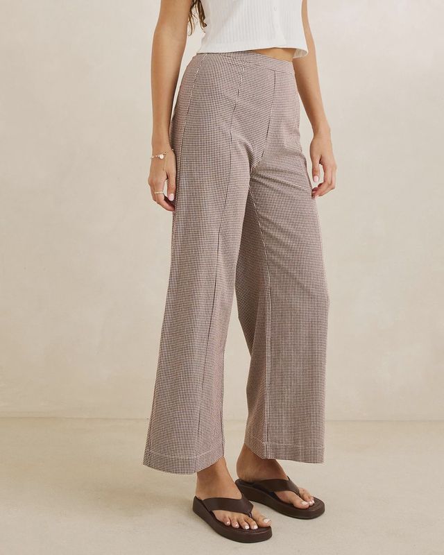 London Check Wide Leg Pants- Chocolate