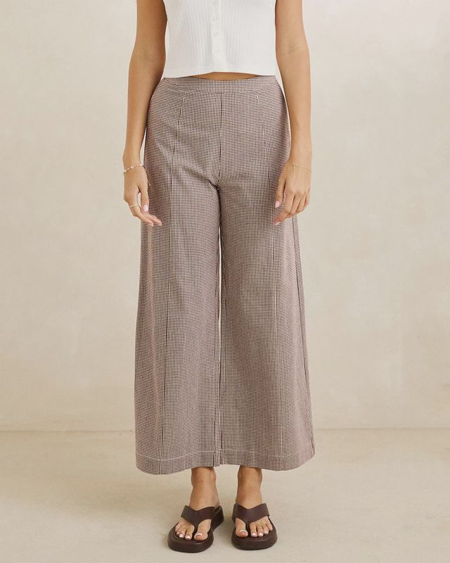 London Check Wide Leg Pants- Chocolate