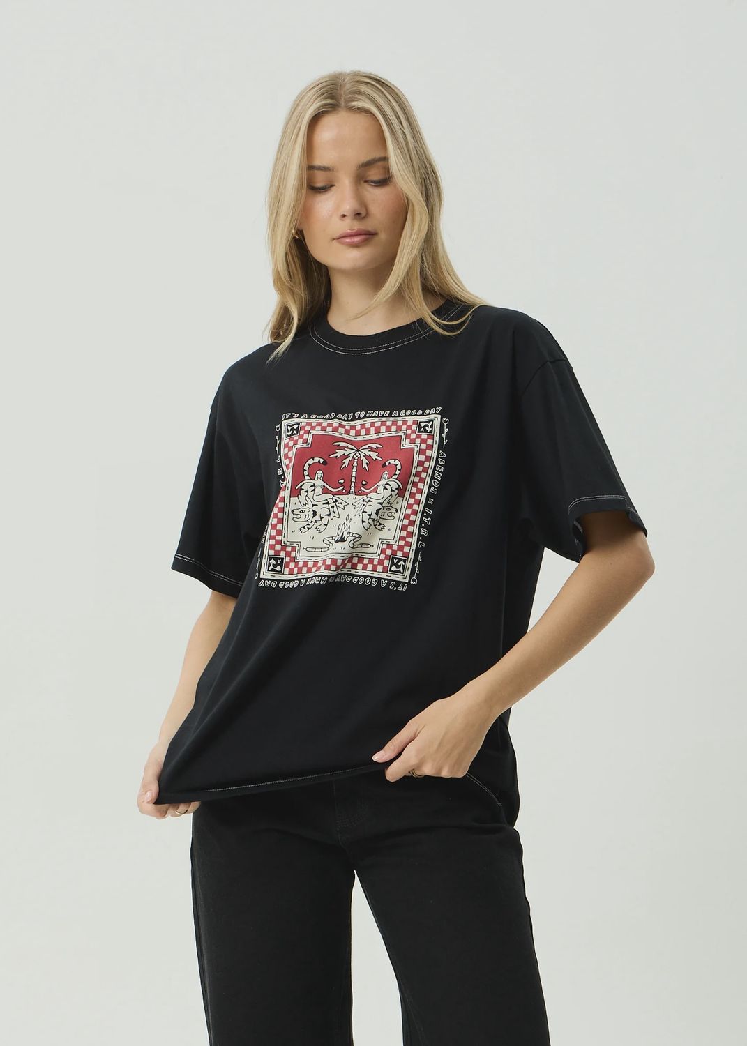 Have A Good Day Oversized Tee-Black, Size: XS