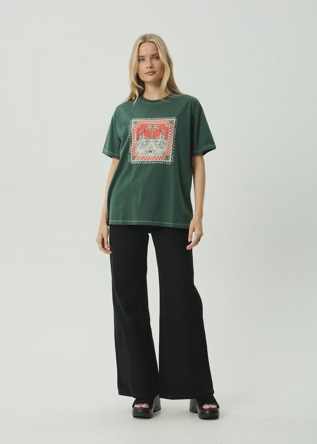 Have A Good Day Oversized Tee- Pine, Size: XS