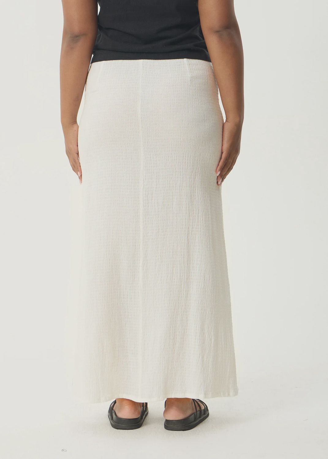 Focus Seersucker Maxi Skirt-Off White, Size: XS