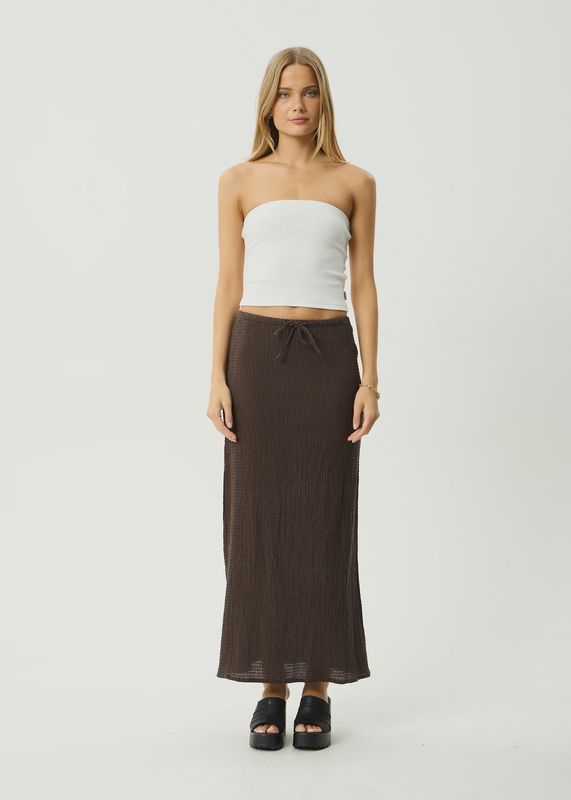 Focus Seersucker Maxi Skirt-Coffee