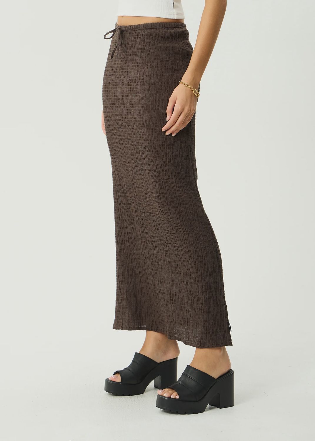 Focus Seersucker Maxi Skirt-Coffee, Size: XS