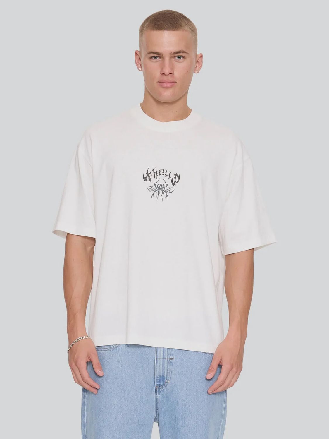 Stagger Oversize Box Crop Tee- Dirty White, Size: XS