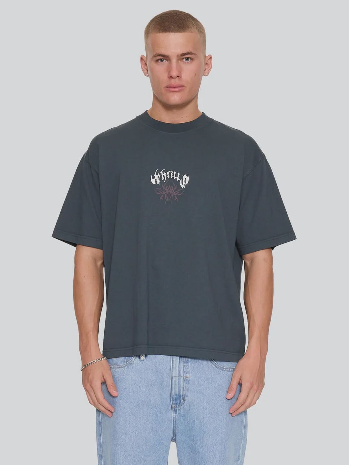Stagger Oversize Box Crop Tee- Petrol, Size: XS