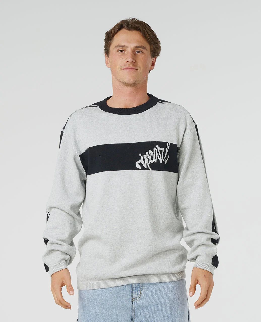 Panel Beater Knit Crew-Grey Marle, Size: S