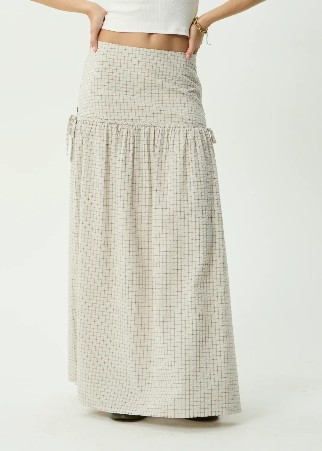 Nadia Reverb Organic Maxi Skirt - Moonbeam Check, Size: XS