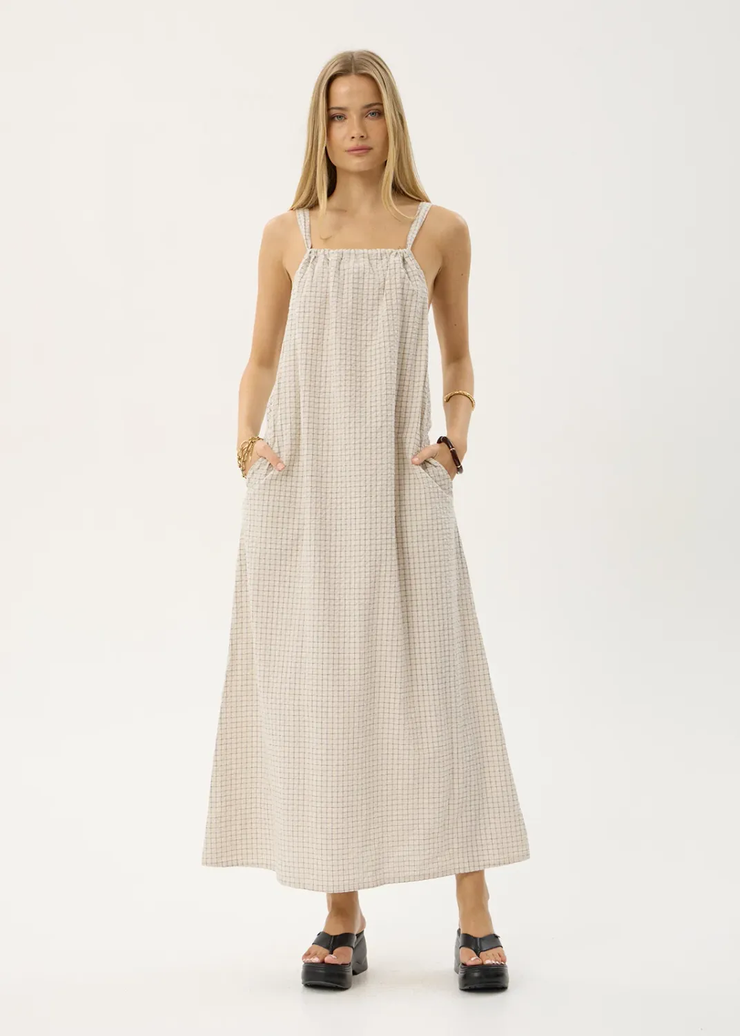 Vania Seersucker Maxi Dress-Reverb Moonbeam Check, Size: XS