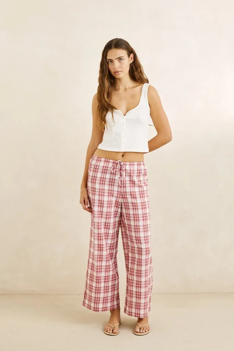 Chelsea Check Pant-Plum, Size: XS