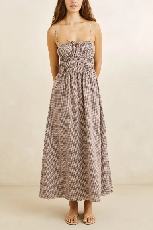 London Check Midi Dress -Chocolate