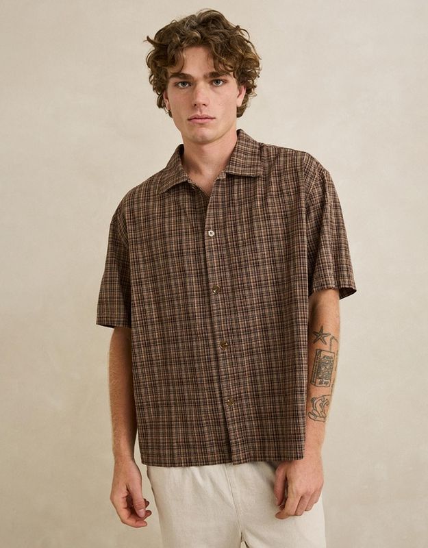 Relaxed Brady Check SS Shirt- Coffee