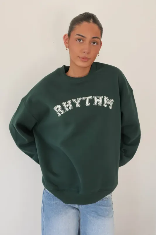 Collegiate Oversized Crew Neck Fleece - Forest