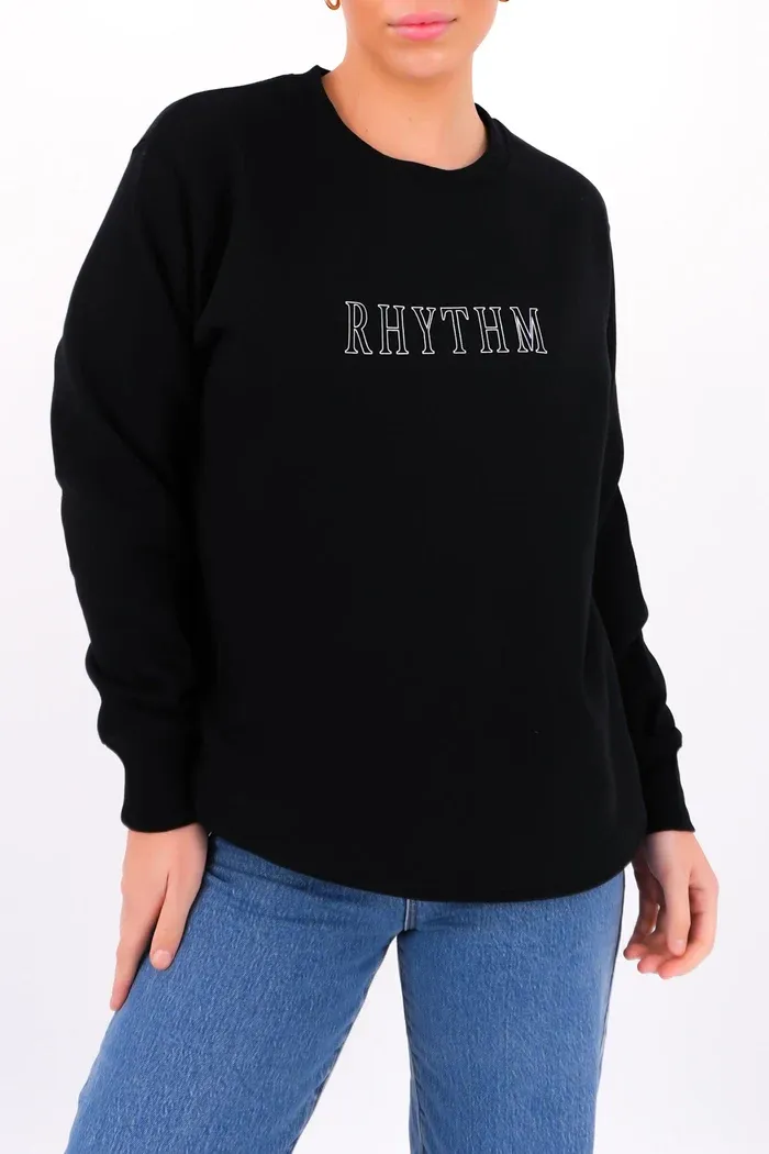 Flagship Boyfriend Fleece Crew- Black, Size: XS