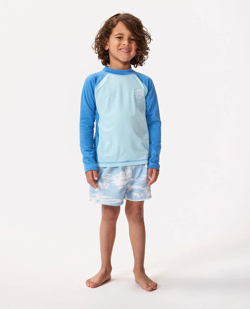 Icons UV Brushed Long Sleeve Rash Vest Kids- Blue Gum, Size: 1-2