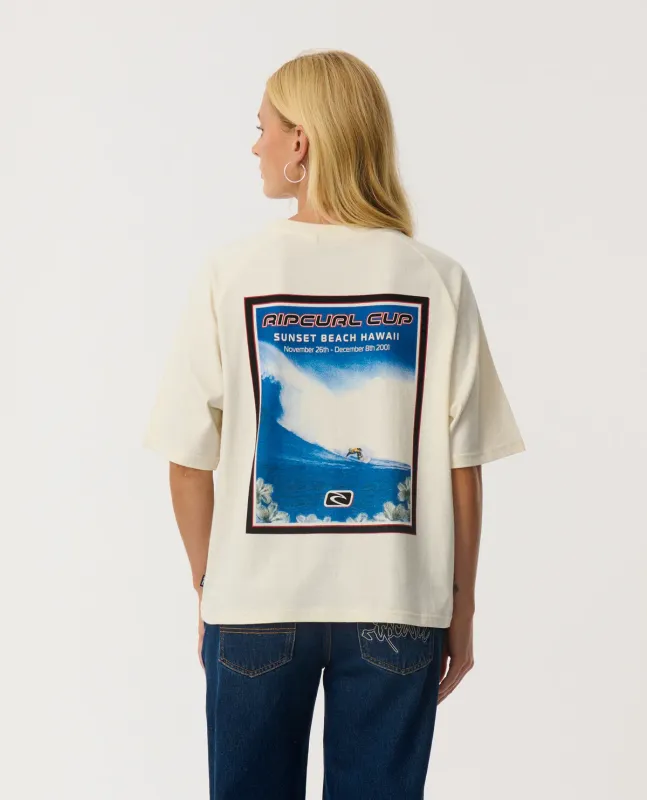 SUNSET BEACH RAGLAN BOXY TEE-BONE