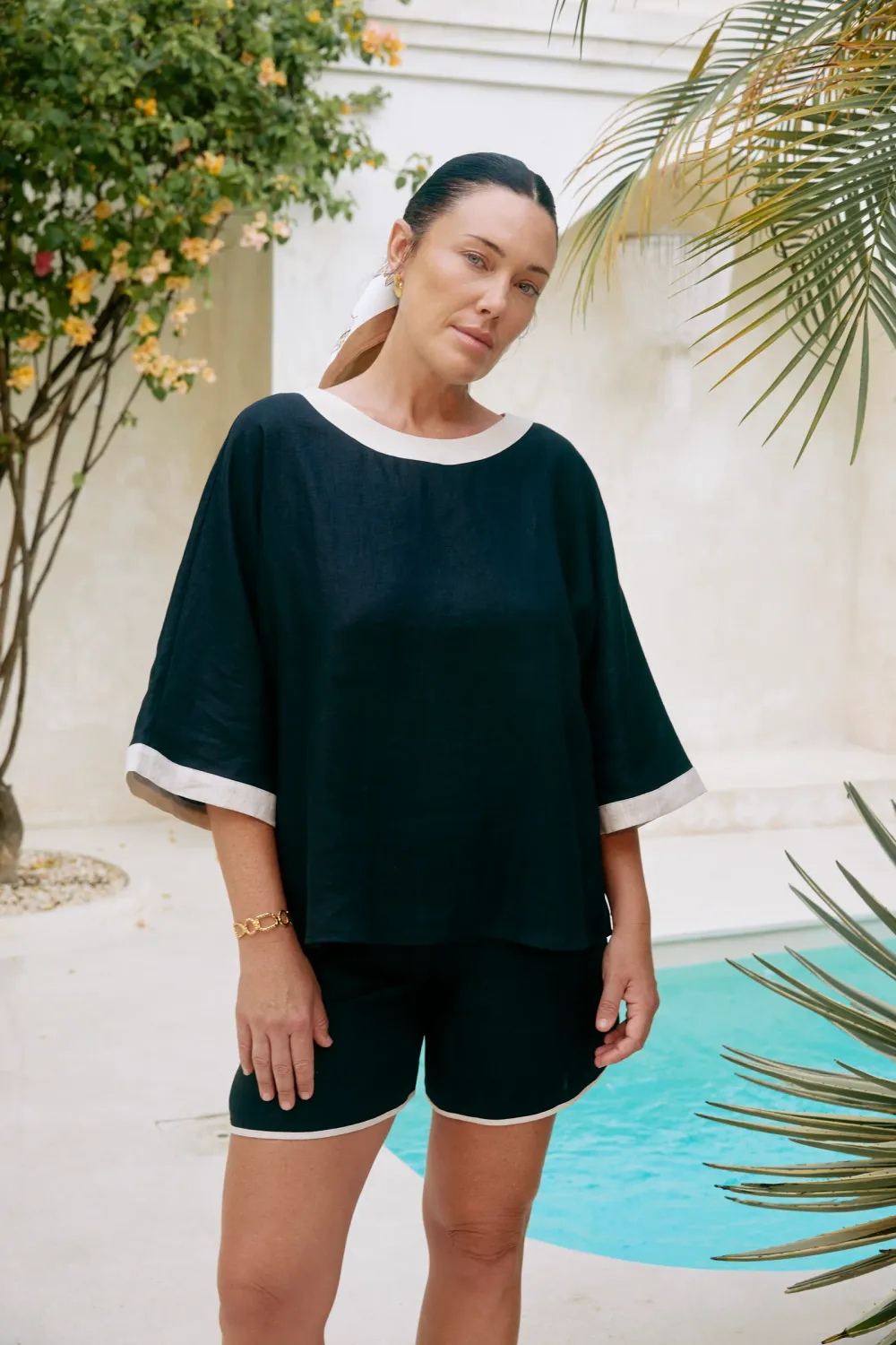 MARIS RELAXED SPLICE TOP-BLACK/TUSK, One Size: ONE SIZE
