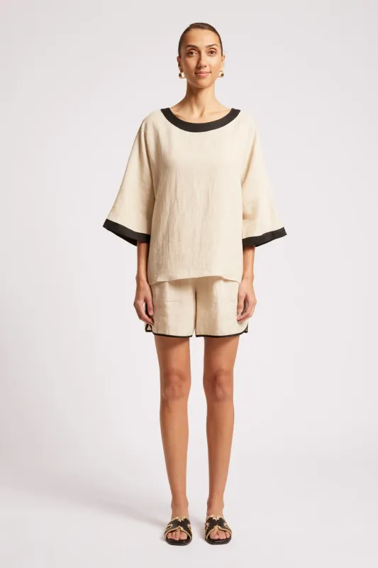 MARIS RELAXED SPLICE TOP-TUSK/BLACK