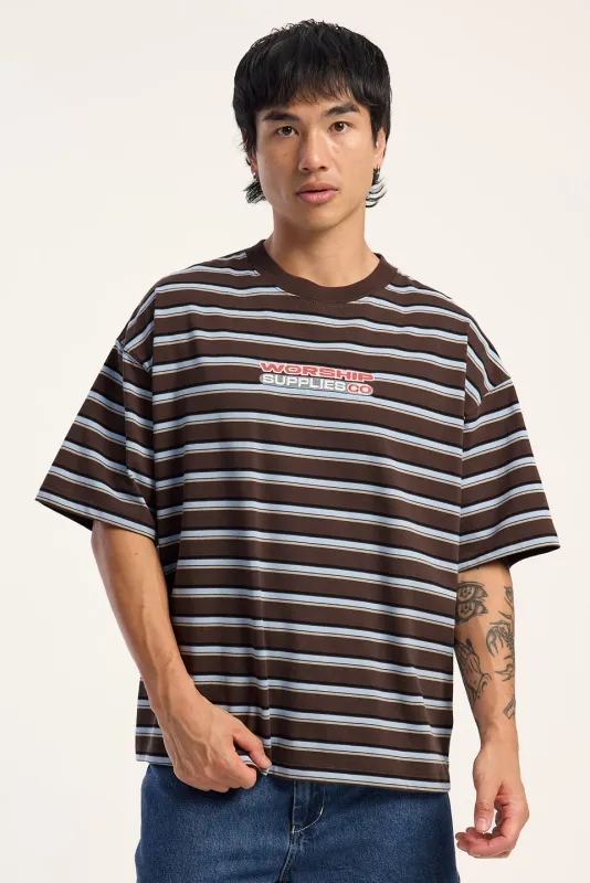 GLOBO STRIPE BOX CROP TEE-GANACHE STRIPE