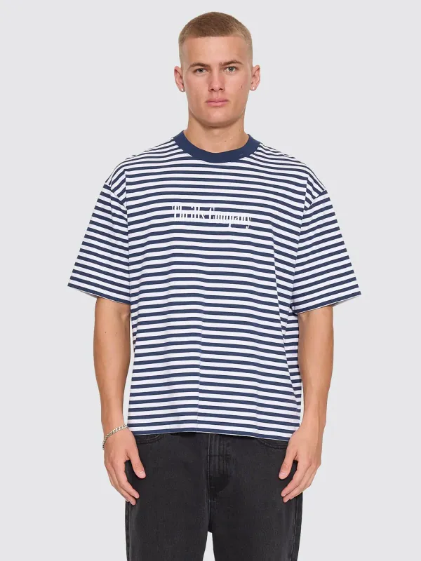 PRIMITIVE STRIPE OVERSIZE BOX CROP TEE-HERITAGE NAVY STRIPE