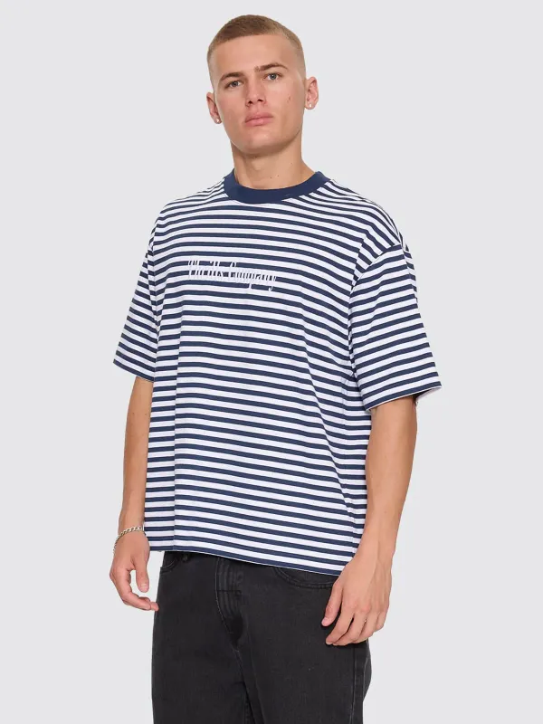 PRIMITIVE STRIPE OVERSIZE BOX CROP TEE-HERITAGE NAVY STRIPE