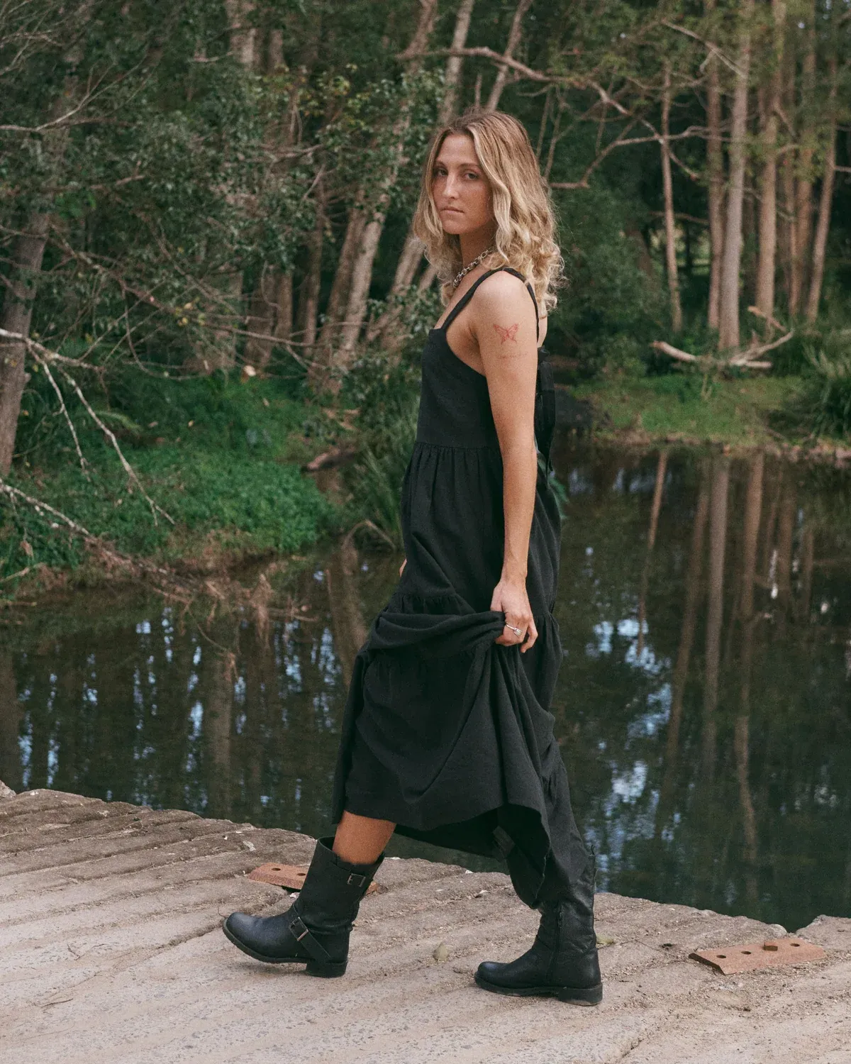 Womens Boa Maxi Dress-Black, Size: 6