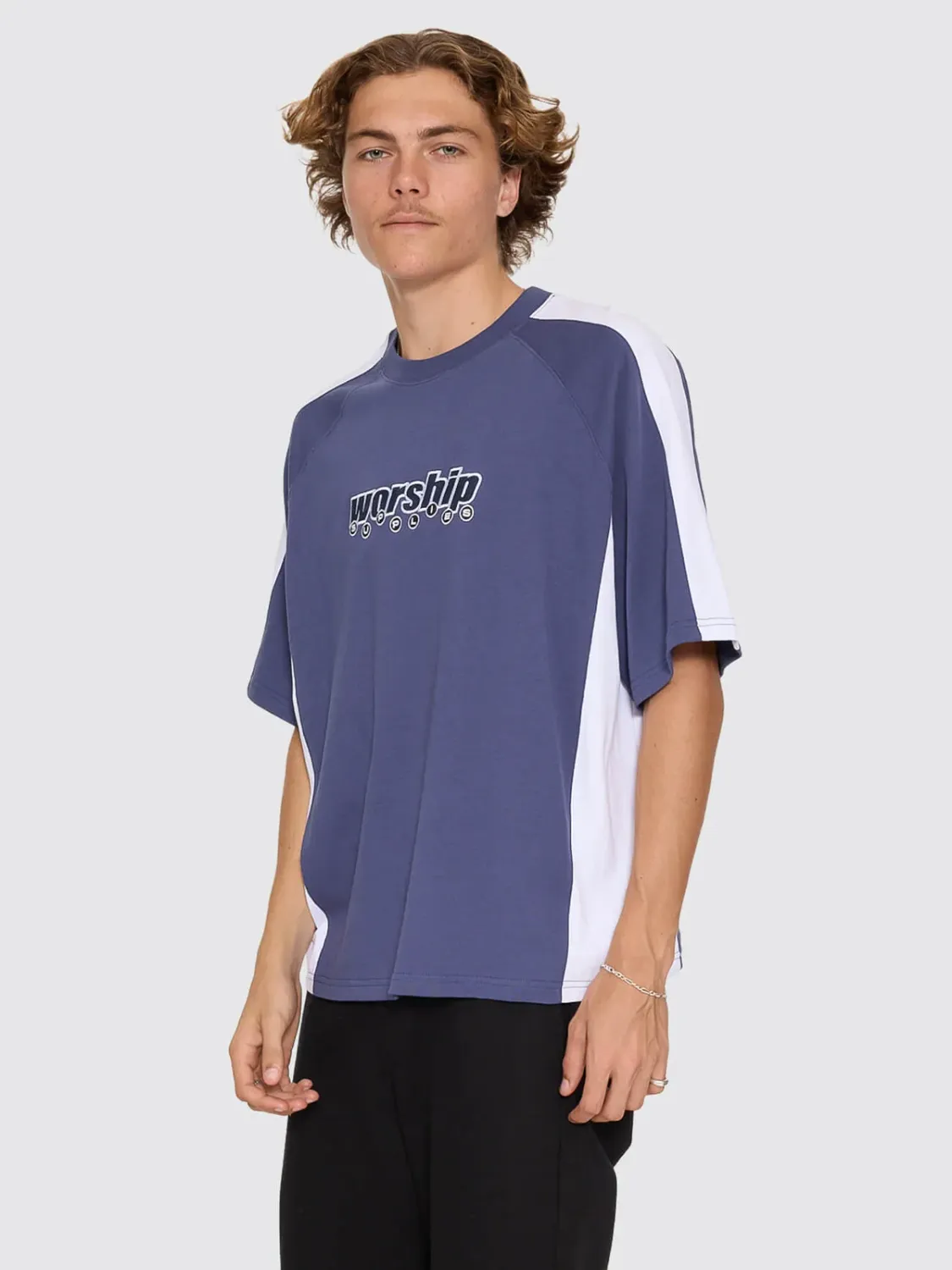 Line Stepper Box Crop Raglan Tee - Crown Blue, Size: XS