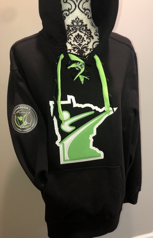 Adult Black Lace Up Hoodie with Applique and digital logo