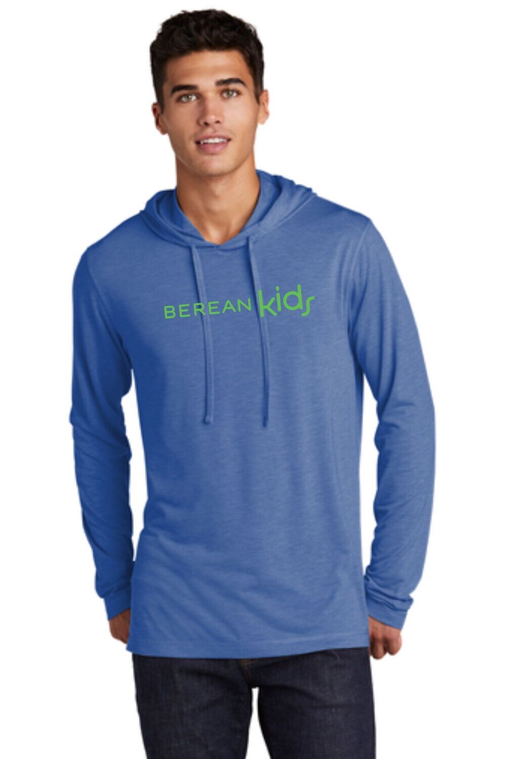 BereanKids ST406 Tri-Blend Wicking Long Sleeve Tee Hoodie in True Royal Heather