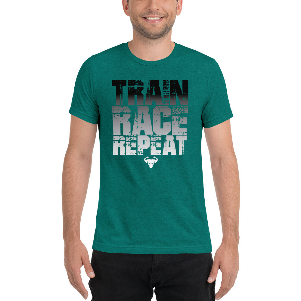 Train. Race. Repeat. Black Gradient Tri-Blend Tee
