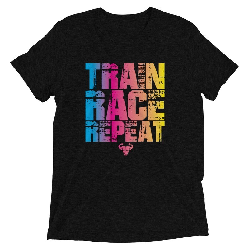 Train. Race. Repeat. Rainbow Gradient Tri-Blend Tee