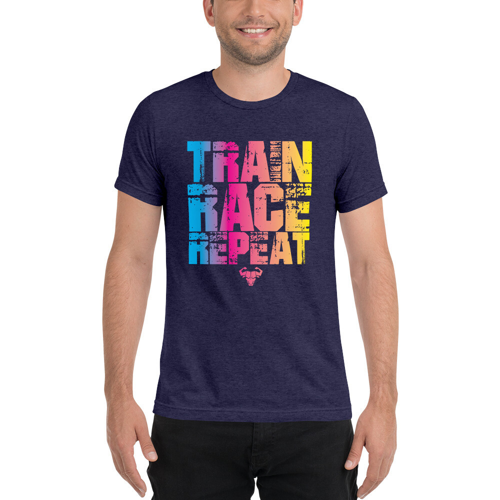 Train. Race. Repeat. Rainbow Gradient Tri-Blend Tee