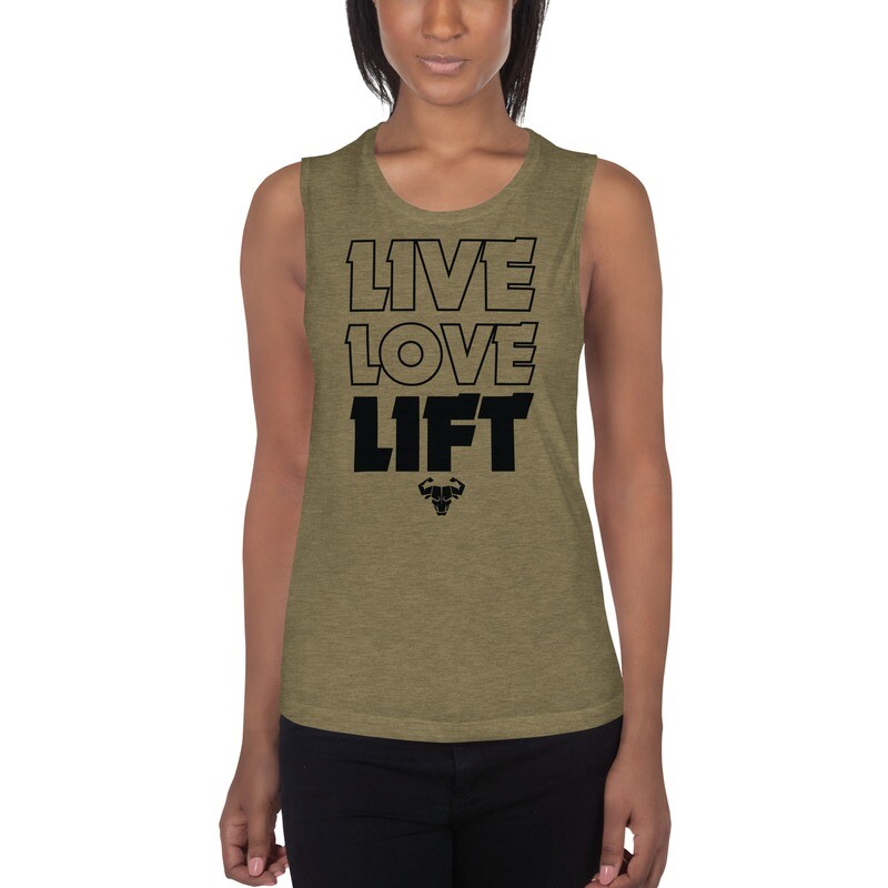 Live. Love. Lift. Black Ladies’ Muscle Tank