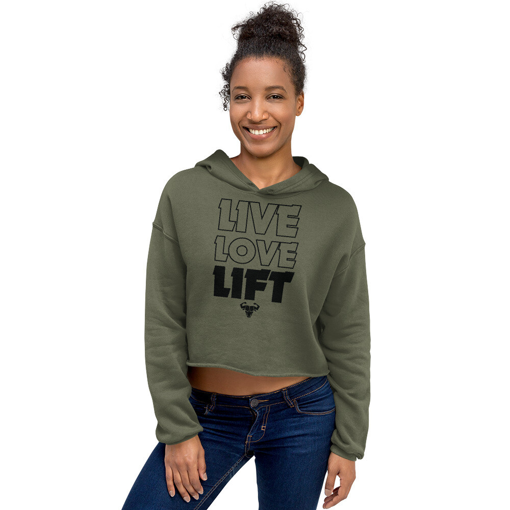 Cerus Live. Love. Lift Crop Hoodie, Color: Military Green, Size: S