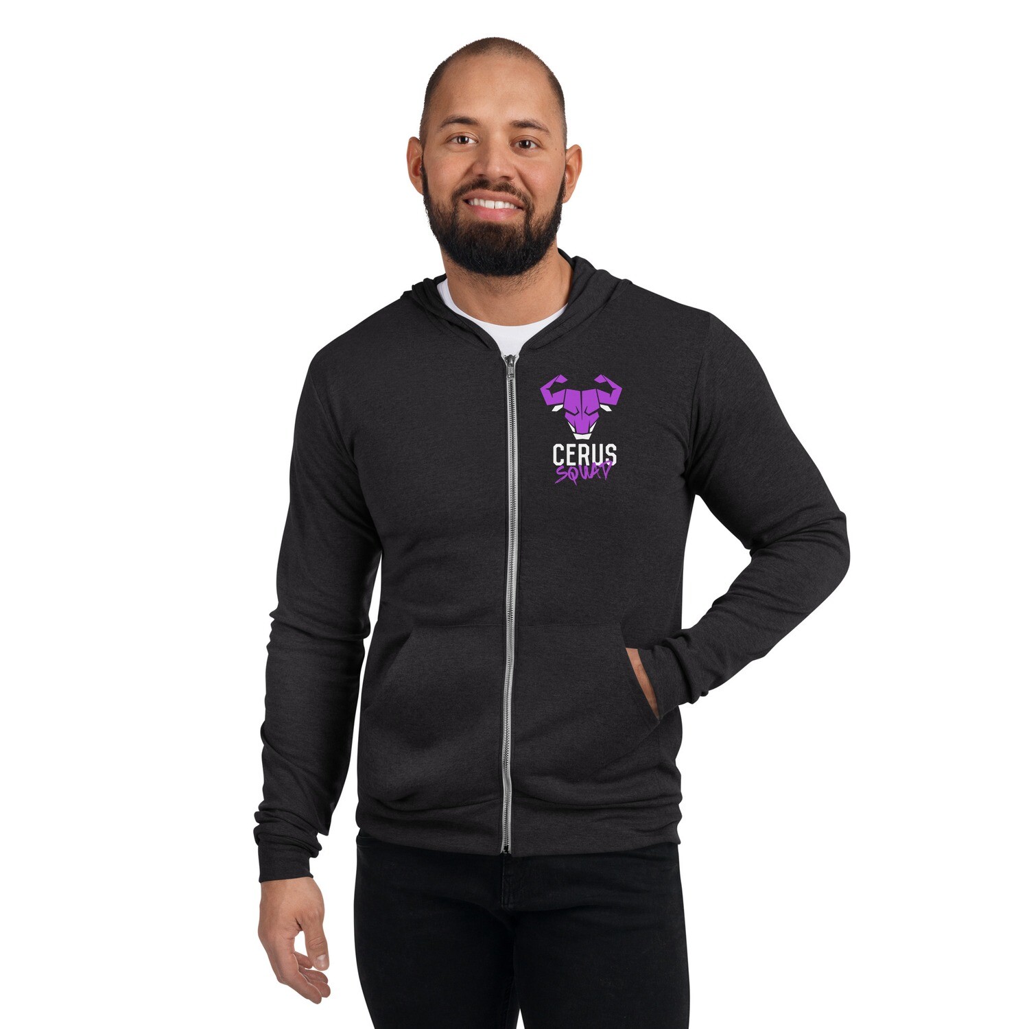 Cerus Full Zip Hoodie - Purple Print, Color: Charcoal black Triblend, Size: XS