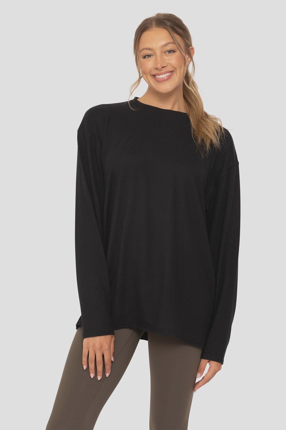 Cozy Boyfriend Hacci Long Sleeve, Color: Black, Size: S