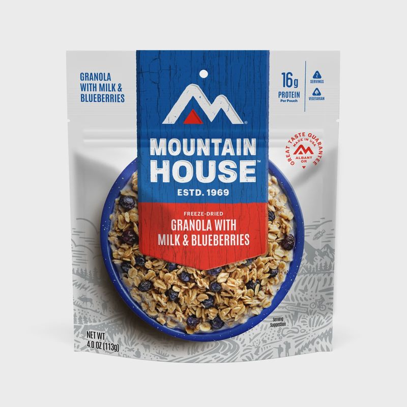 Mountain House Granola With Milk and Blueberries