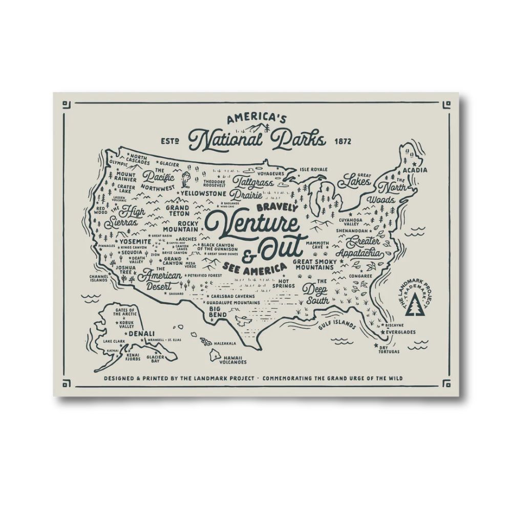 National Parks Map Poster, Size: 12x16