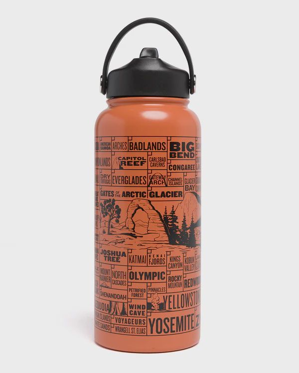 National Parks of the USA Checklist 32oz Insulated Water Bottle, Color: Sun Baked