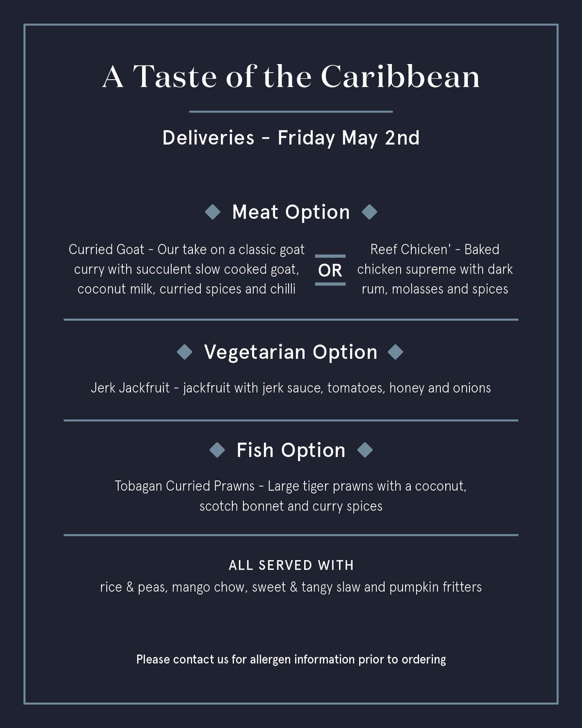 May 2nd  - Dublicious Delivers - A Taste of Caribbean