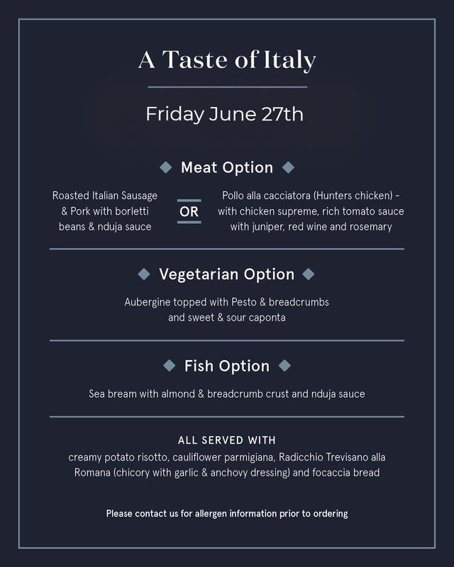 June 27th  Dublicious Delivers - A Taste of Italy