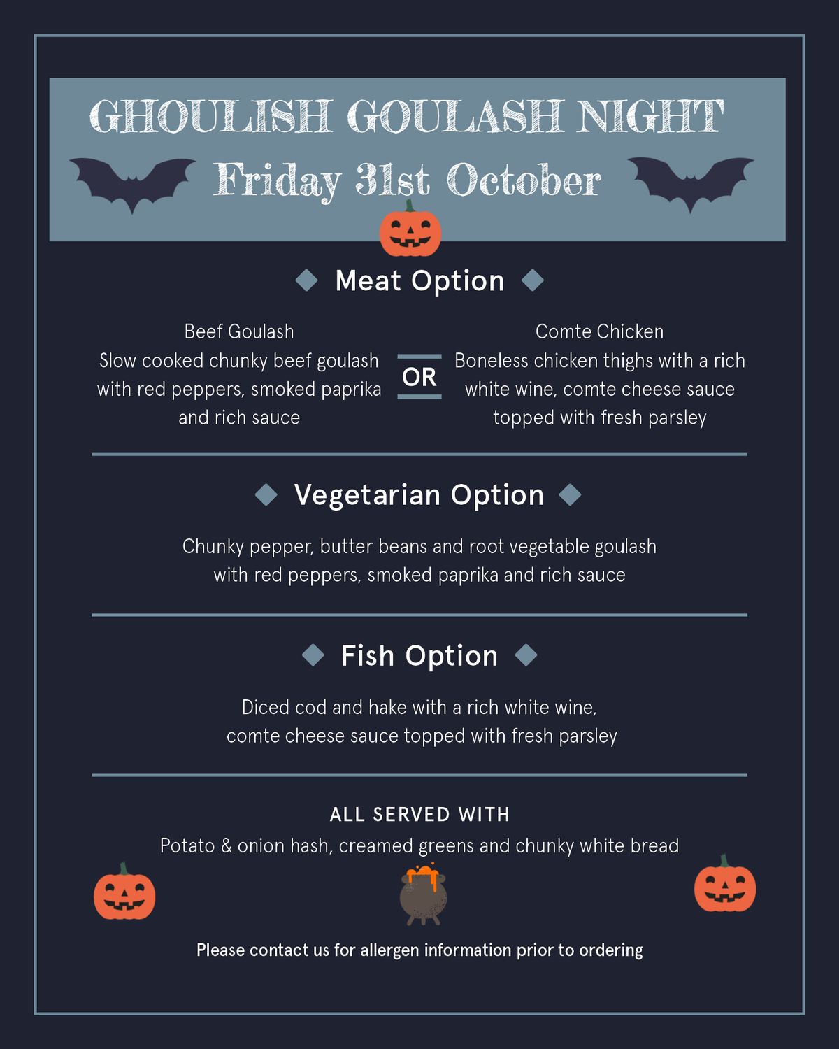 October 31st- Dublicious Delivers  -A Ghoulish Goulash Night
