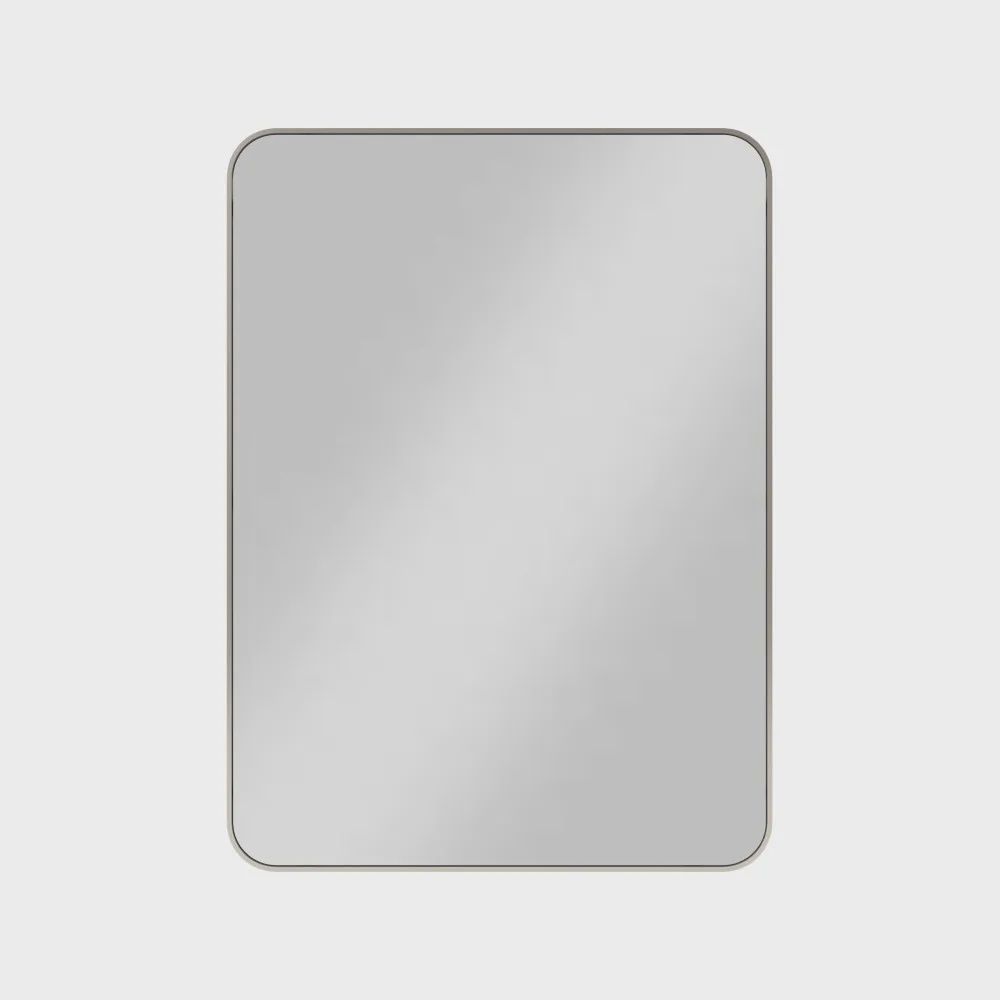 Rounded Rectangle Metal Frame Mirror, Finish: Satin Nickel, Size: 22”x30”x1&quot;