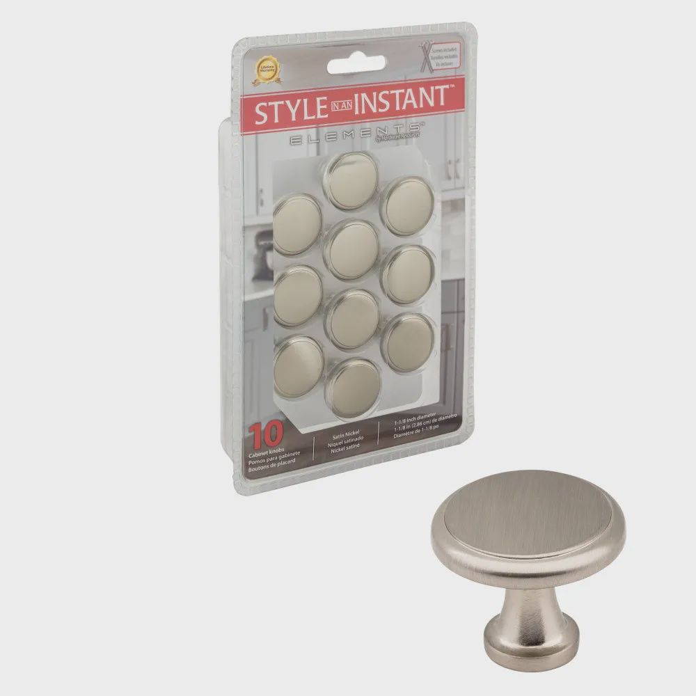 1-3/16&quot; Diameter Round Kenner Packaged Cabinet Knob, Finish: Satin Nickel