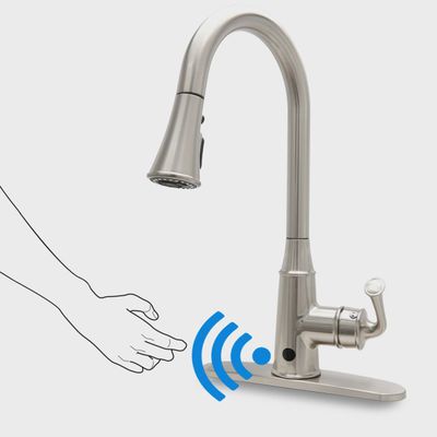 Pull Down Touchless Sensor Single Handle Kitchen Sink Faucet with Deck Plate 3 Spray Modes