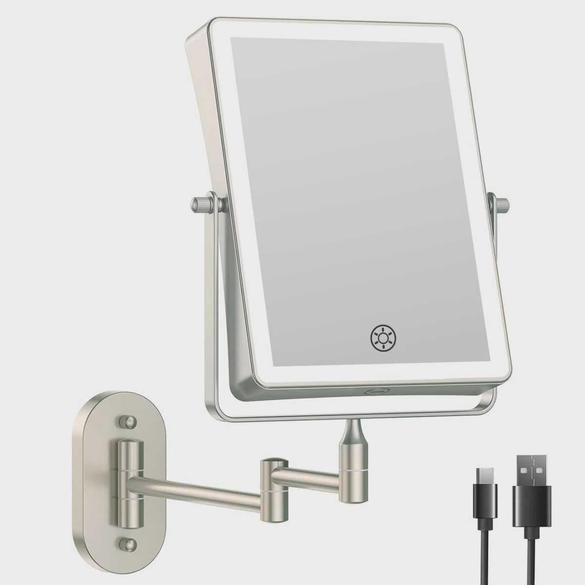 Rectangle LED Lighted Magnifying Wall Mounted Vanity Makeup Mirror, Finish: Light Bronze